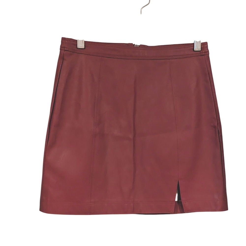 Shinesstar Burgundy‎ Faux Leather Mini Skirt with Slit Size M